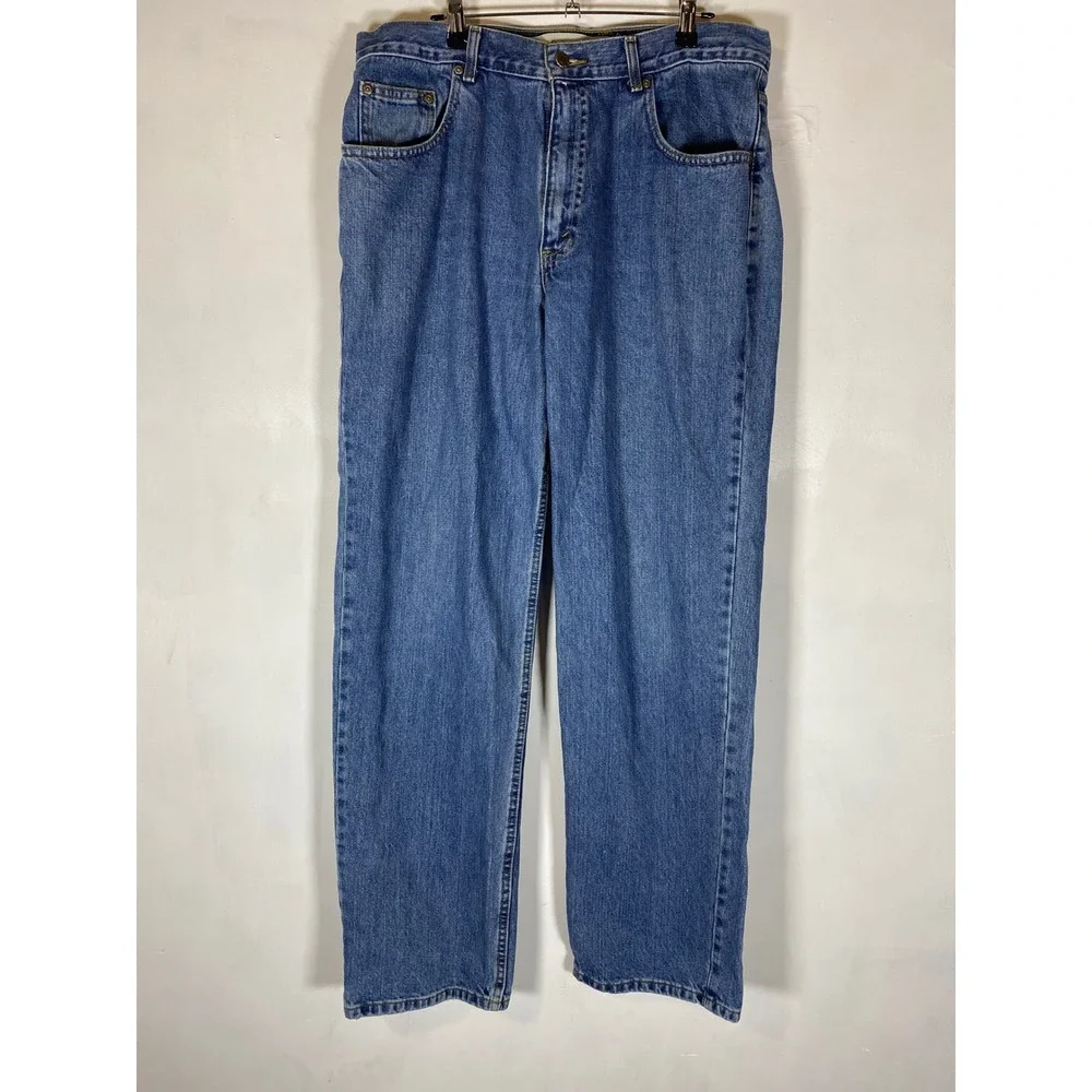 Arizona Relaxed 36x34 Medium Wash Jeans Straight Leg Distressed Hem Denim